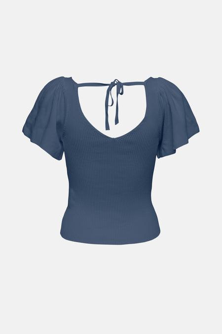 T-shirt bleu à manches courtes de ONLY, avec une texture côtelée et un détail de côte sur le dos.