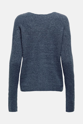 Pull-over V-hals bleu d'ONLY, avec une fine texture tricotée.