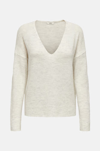 Pull-over blanc JDY avec un col V profond et des manches longues, texture douce.