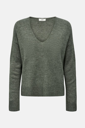 T-shirt vert de V encol JDJDY, fine texture fine etur et longues manches.