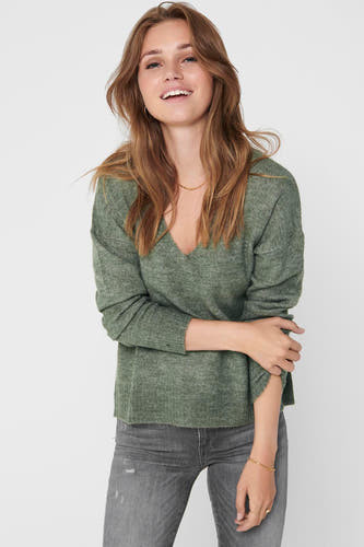 T-shirt vert avec col rond de JDY, avec des manches longues et un motif uni.