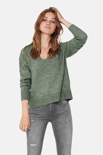 T-shirt vert avec col rond de JDY, à longues manches et une subtile texture.