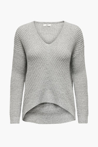 T-shirt blanc à col V de JDY, avec longues manches et texture côtelée.