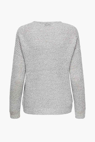 T-shirt blanc à col V de JDY, avec une texture côtelée et des manches longues.