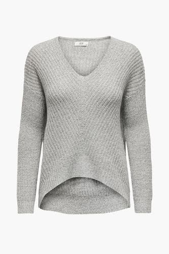 T-shirt à col V blanc de JDY, avec des manches longues et un zoom asymétrique.