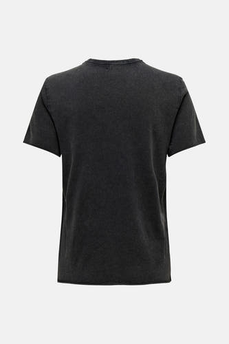 T-shirt noir de ONLY, avec des manches courtes et une texture délavée, vu de l'arrière.
