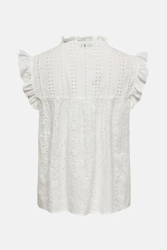 Blouse blanche sans manches d'ONLY, avec des détails brodés et un col en forme de pompon.