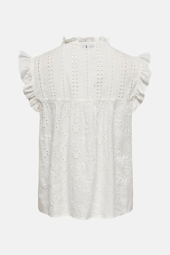 Witte kanten blouse met ruches.