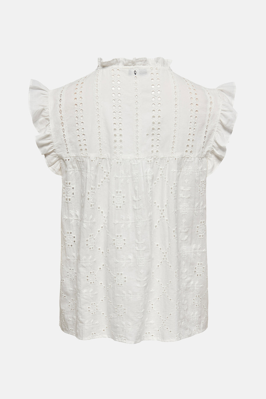 Witte kanten blouse met ruches.