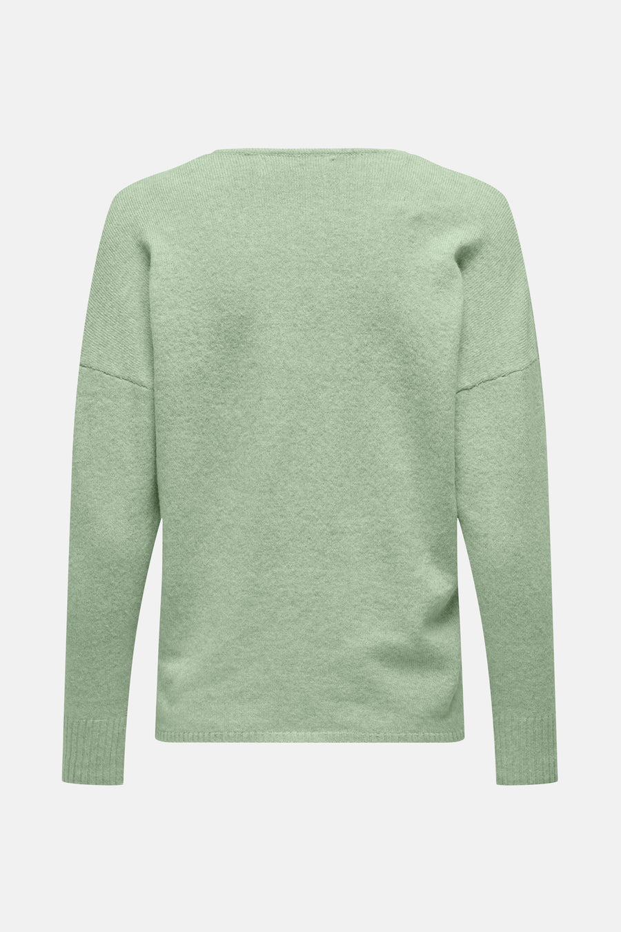 Lichtgroene gebreide trui met lange mouwen.
