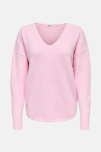 T-shirt rose à col V d'ONLY, avec des manches longues et une fine structure en bretelles.