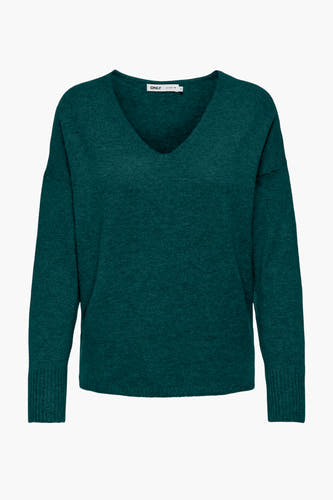 T-shirt vert de ONLY V-hals avec longues manches et une fine structure en bretelles.