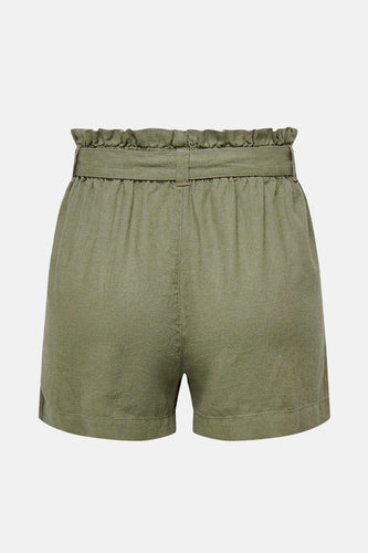 Olijfgroene shorts met ruches tailleband.