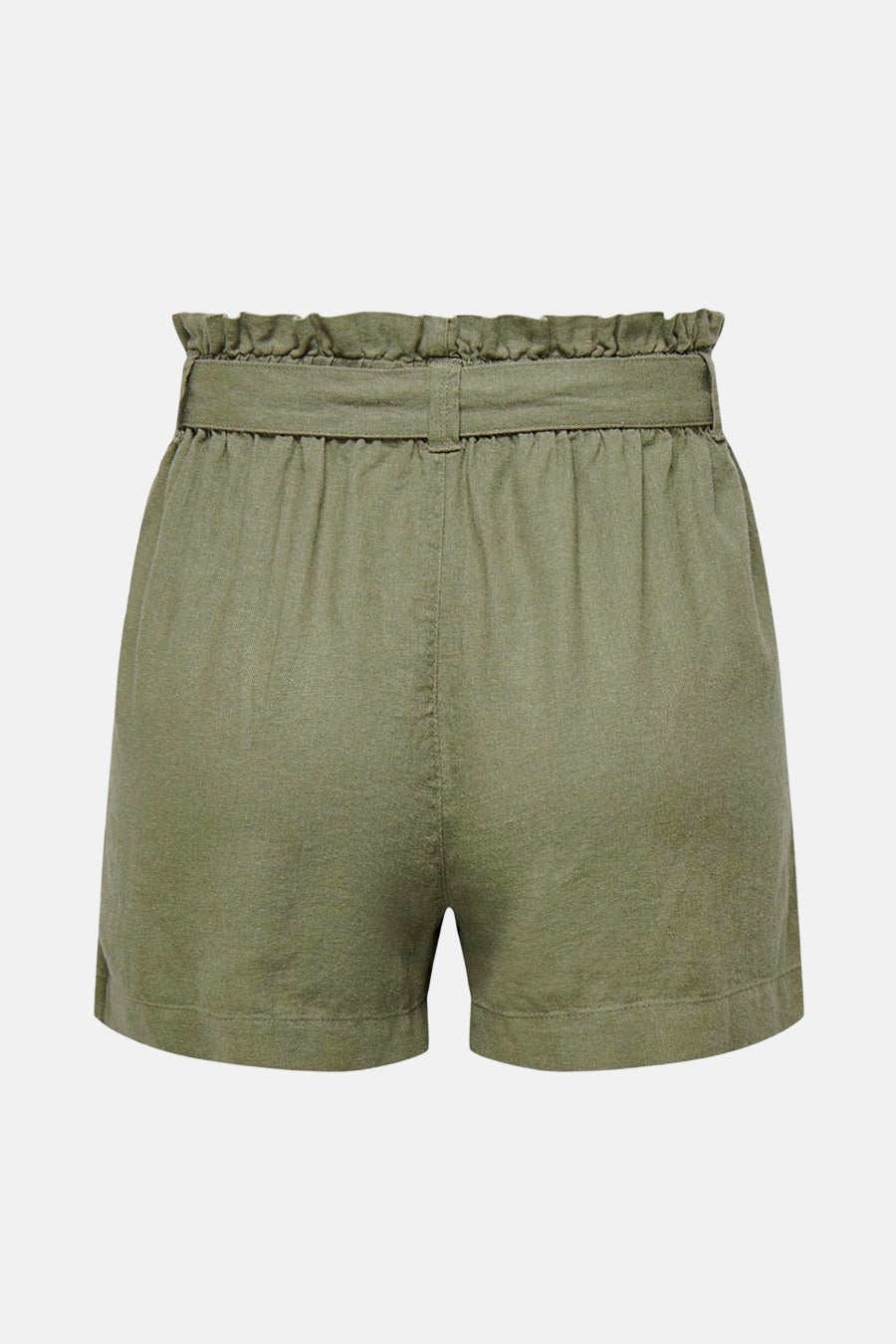 Olijfgroene shorts met ruches tailleband.