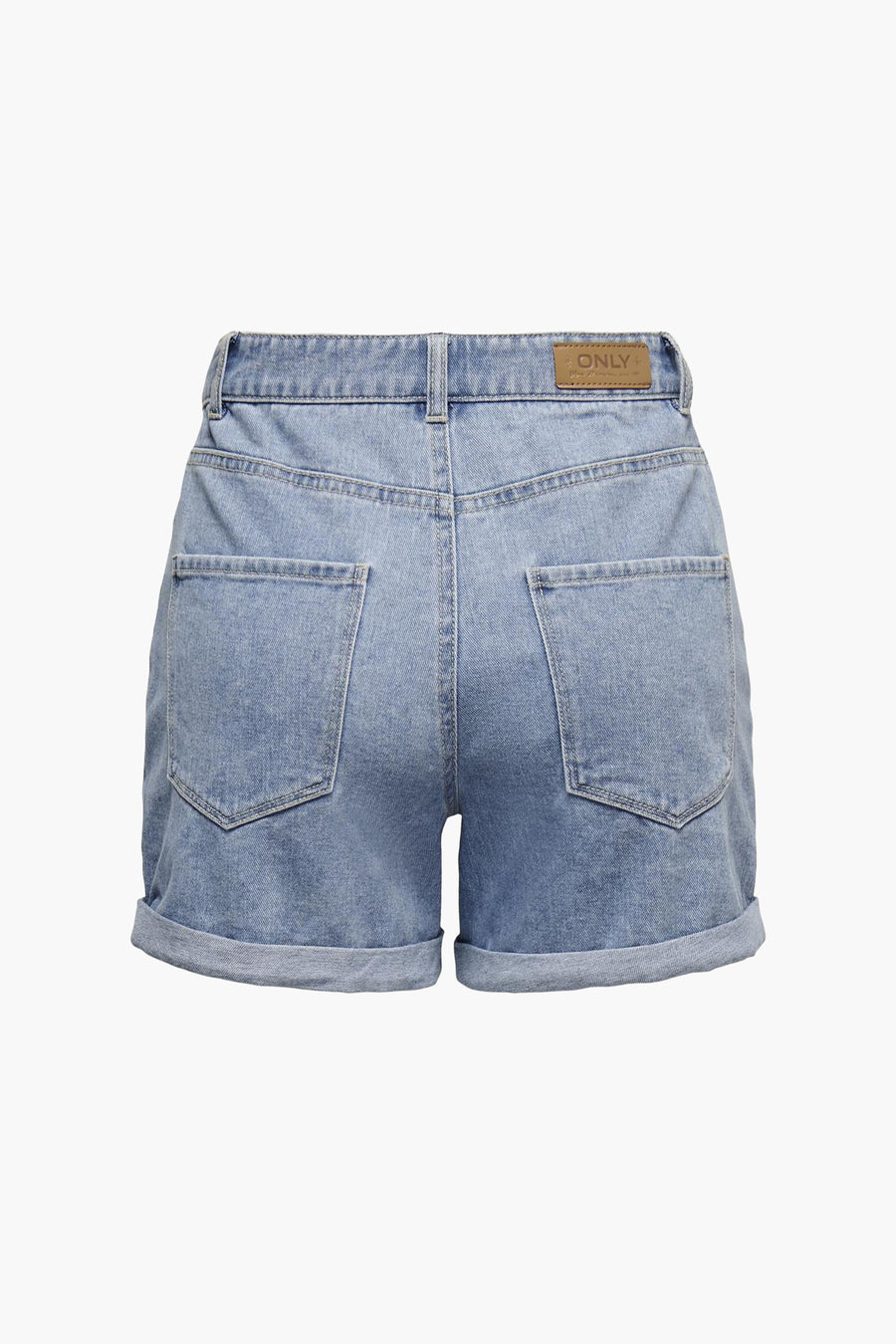Spijkerbroek kort, lichtblauwe denim, omgeslagen rand.