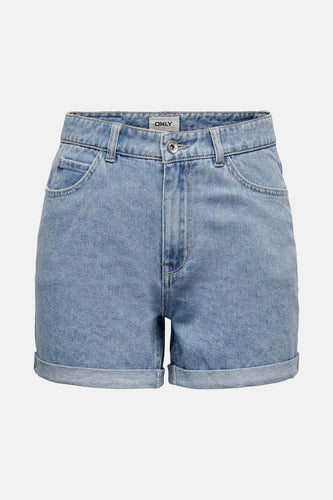 Spijkerbroek shorts met opgerolde pijpen, lichtblauwe denim.