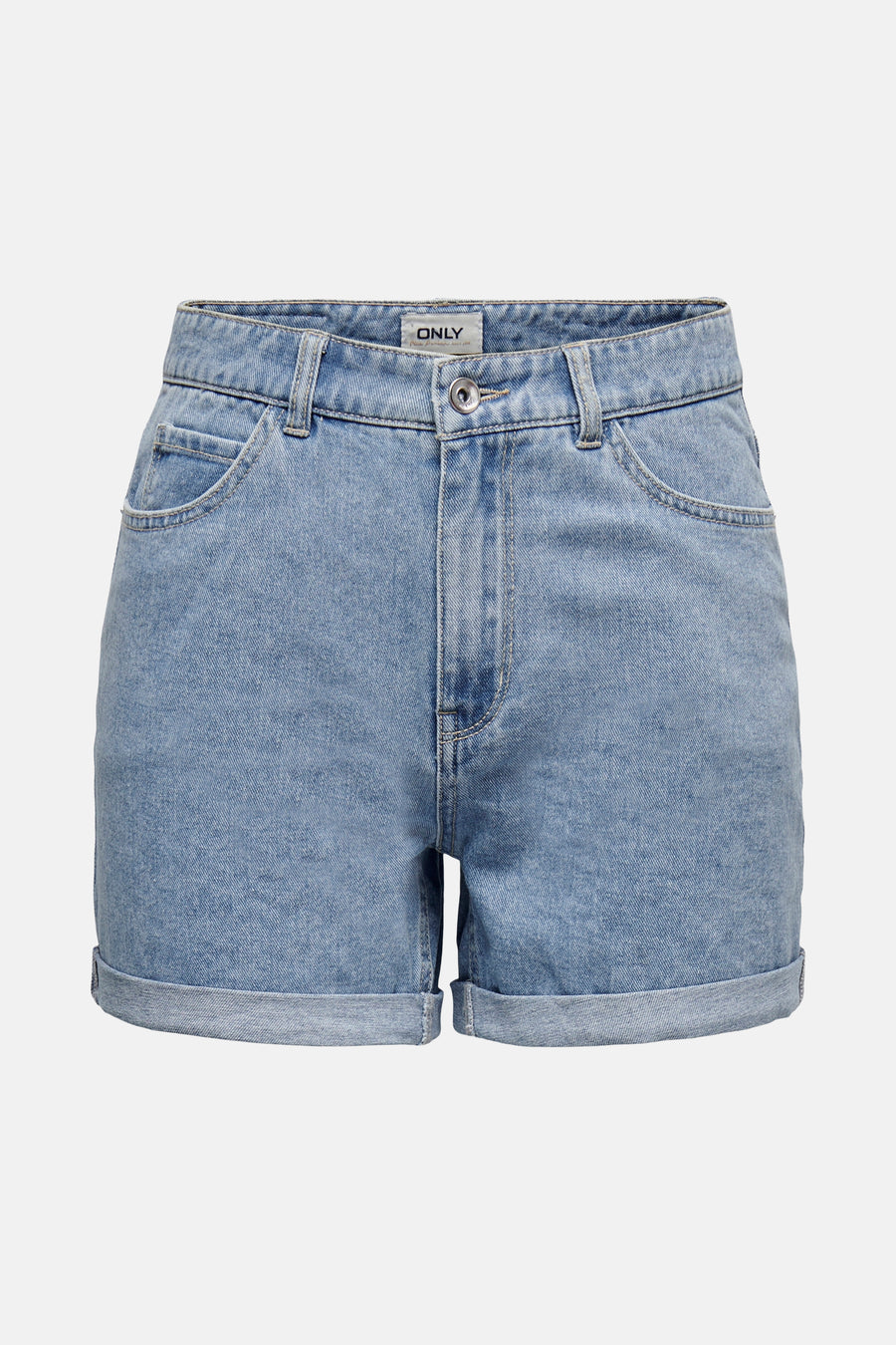 Spijkerbroek shorts met opgerolde pijpen, lichtblauwe denim.
