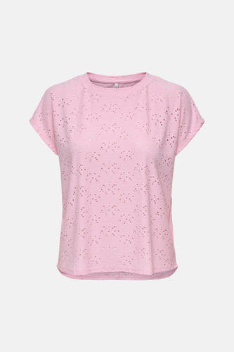 T-shirt rose à manches courtes de ONLY, avec détails ajourés et un design uni.
