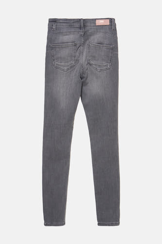 Jean skinny en denim gris clair d'ONLY, avec poches arrière et étiquette de marque sur la ceinture.