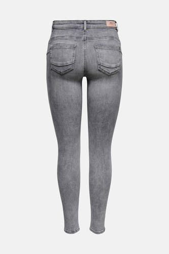 Jean skinny gris ONLY, avec des poches arrière et une légère texture denim.