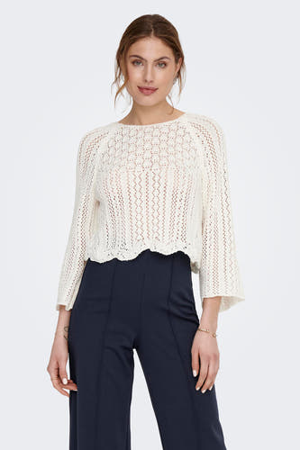 Pull écru avec col rond de ONLY, avec motif ajouré et manches évasées.