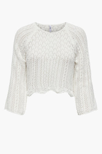 Pull en couleur écru d'ONLY, avec une texture en maille ouverte et des manches larges.