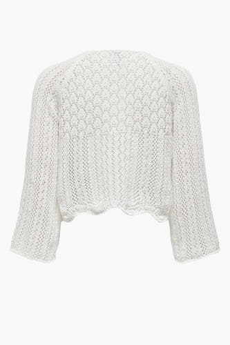 Pull écru avec encolure ronde de ONLY, à motif de tricot ouvert et manches longues, vu de dos.