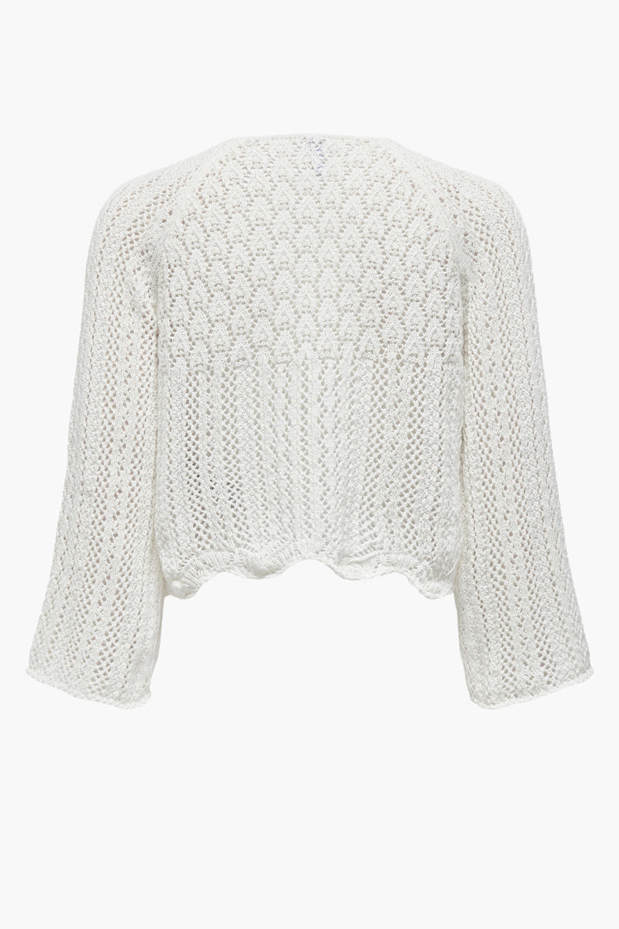 Pull écru avec encolure ronde de ONLY, à motif de tricot ouvert et manches longues, vu de dos.