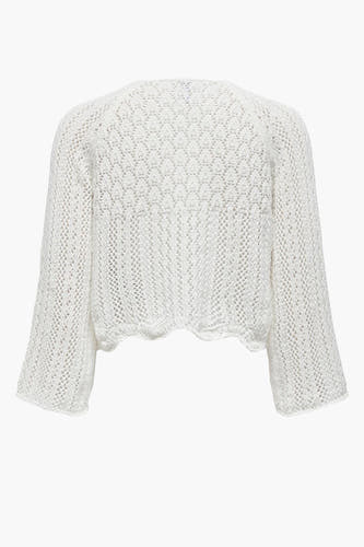 Pull écru ONLY avec col rond, motif tricoté ouvert et manches longues.