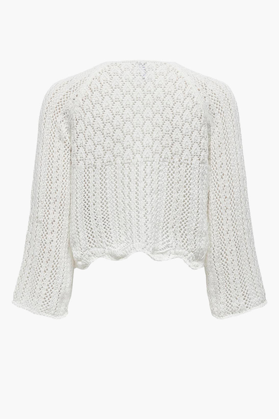 Pull écru ONLY avec col rond, motif tricoté ouvert et manches longues.