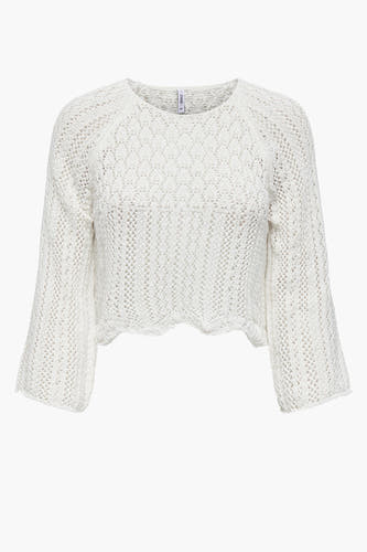 Pull en couleur écru d'ONLY, avec une texture en maille ouverte et des manches larges.
