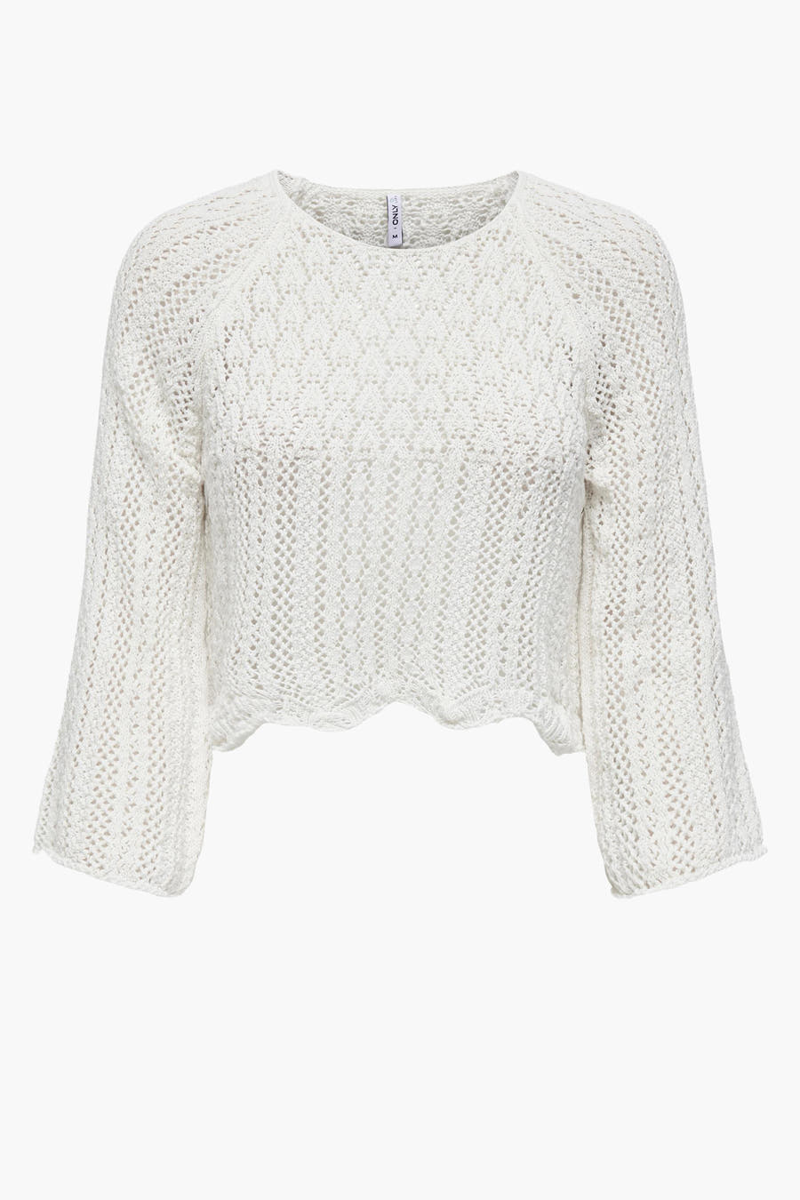 Pull en couleur écru d'ONLY, avec une texture en maille ouverte et des manches larges.