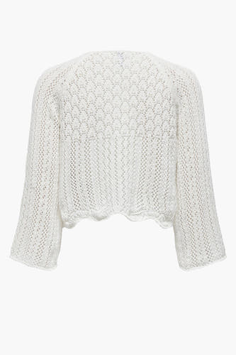 Pull-over écru tricoté de la marque ONLY, avec des manches raglan et un motif ajouré ouvert.