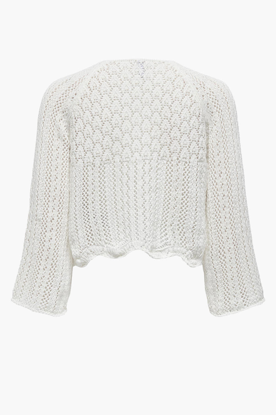 Pull-over écru tricoté de la marque ONLY, avec des manches raglan et un motif ajouré ouvert.