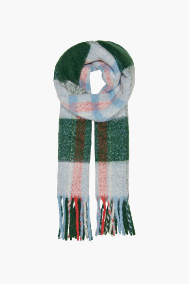 Manteau d'hiver vert ONLY, avec un un un un en en vert, rouge et bleu, et des franges.
