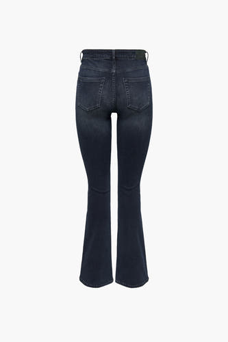 Jean en denim bleu marine à jambes évasées de ONLY, vue arrière, avec poches et passants.