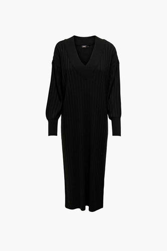 Robe noire tricotée d'ONLY, avec des manches longues et un col V.