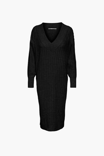 Robe noire à longues manches de ONLY, avec un tissu côtelé et un col V.