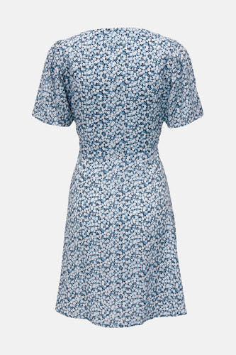 Robe bleue à manches courtes de ONLY, avec un motif floral et une jupe en A.