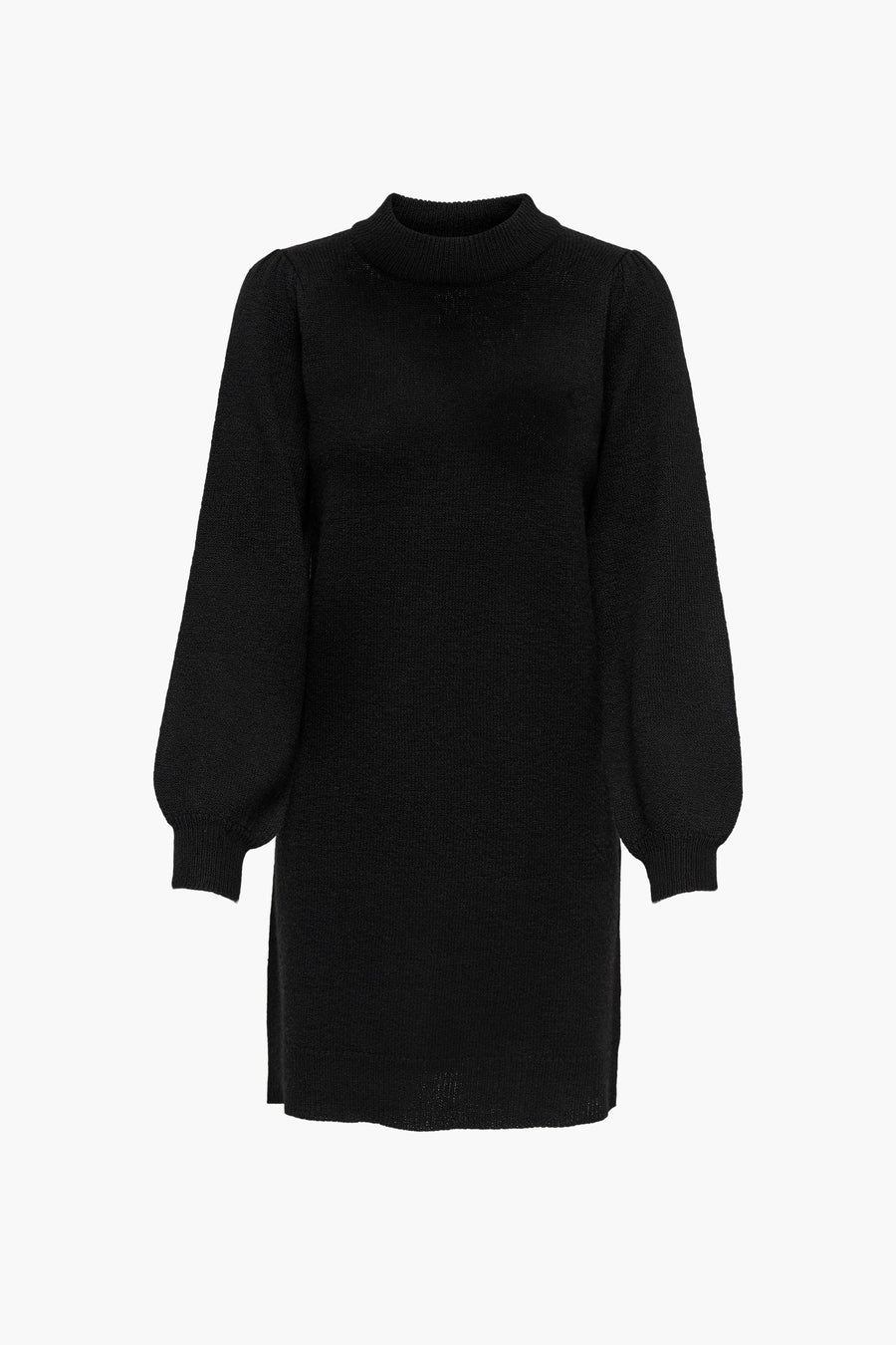 Robe noire courte de JDY, avec de longues manches bouffantes et un col rond haut.