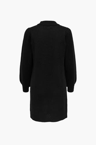 Robe noire courte de JDY, avec manches bouffantes longues et une texture tricotée.