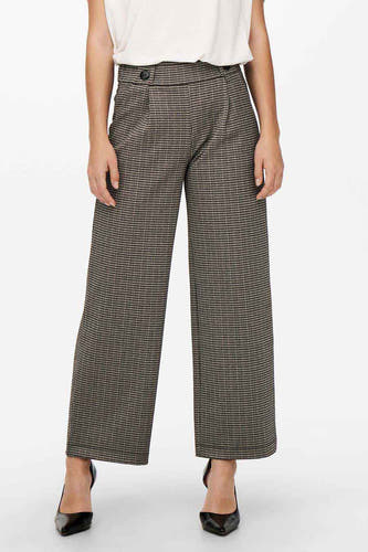 Pantalon gris de JDY, avec un motif pied-de-poule et des jambes larges, vu de derrière.