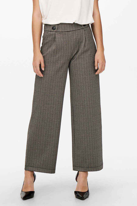 Pantalon gris de JDY, avec un motif pied-de-poule et des jambes larges, vu de derrière.