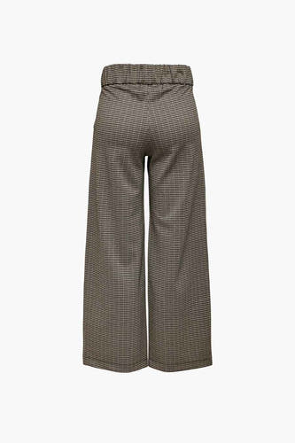 Pantalon gris de JDY avec une impression imprimée et des jambes larges, vu de derrière.
