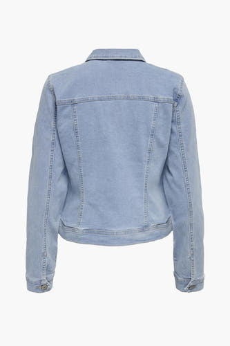 Lichtblauw denim jack van ONLY, rugzijde met details.
