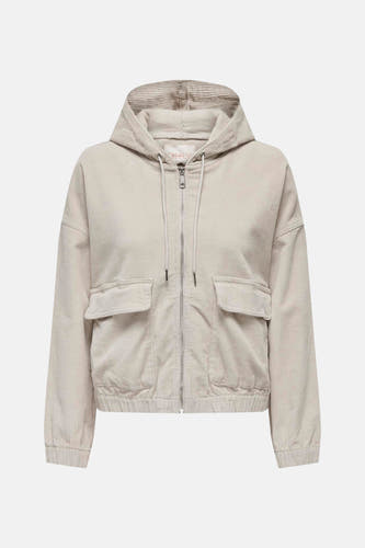 Veste en corduroy écru ONLY, avec fermeture éclair, capuche et poches.