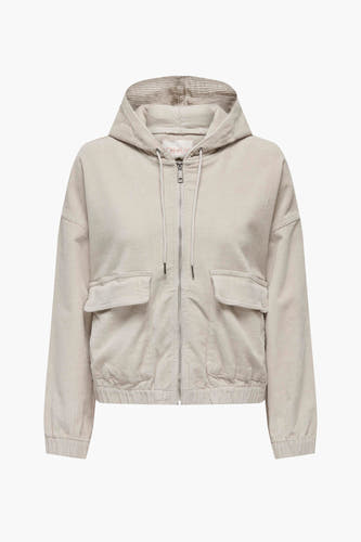 Blouson écru ONLY, avec capuche, fermeture éclair et deux poches à l'avant.