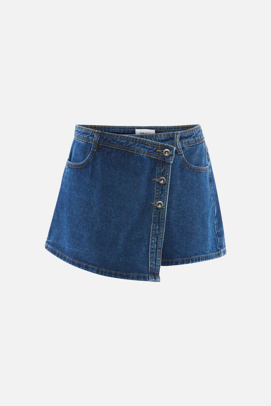 Skort en jean bleu marine d'ONLY avec rabat, fermeture à boutons et poches avant.