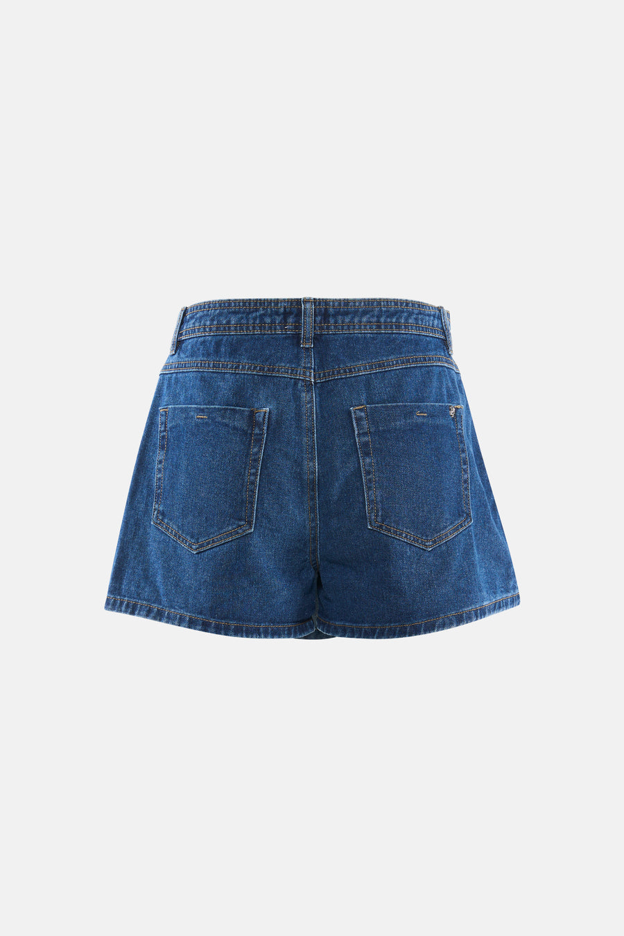 Jupe-short en jean bleu foncé ONLY® avec deux poches arrière et surpiqûres contrastées, vue arrière.