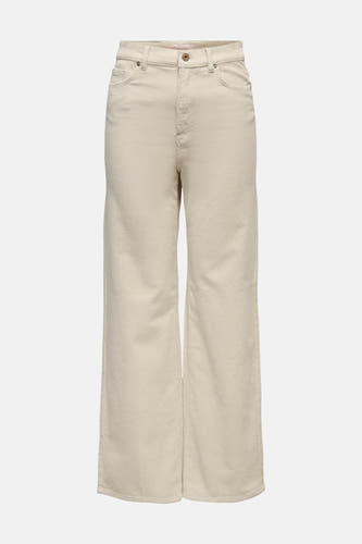 Pantalon couleur velours côtelé oatmeal de ONLY® avec jambes larges et cinq poches classiques, vue de face